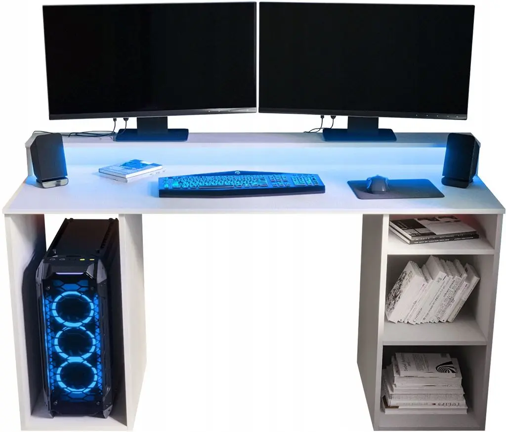 Masa de calculator Mirjan24 Enurento 1/Gamer I cu iluminare LED (White)