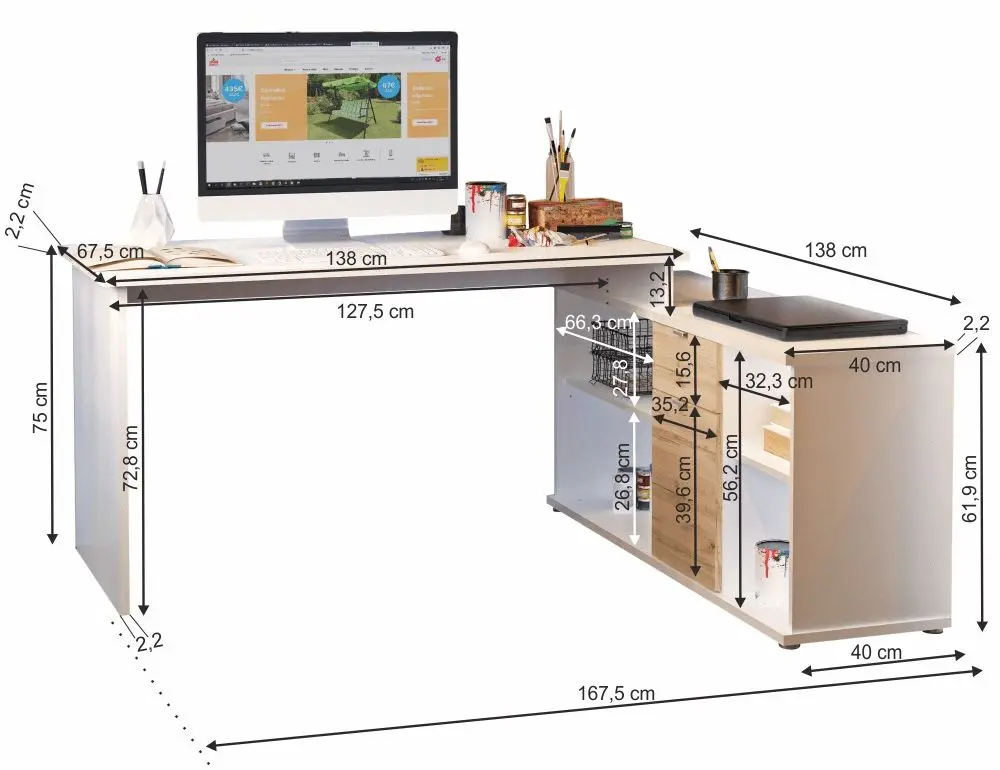 Masa de birou Mobhaus Dalton 2 New (Wotan Oak/White)