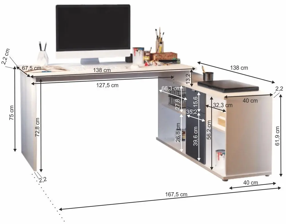Masa de birou cu etajera Mobhaus Dalton 2 New VE 02 (White/Gray)