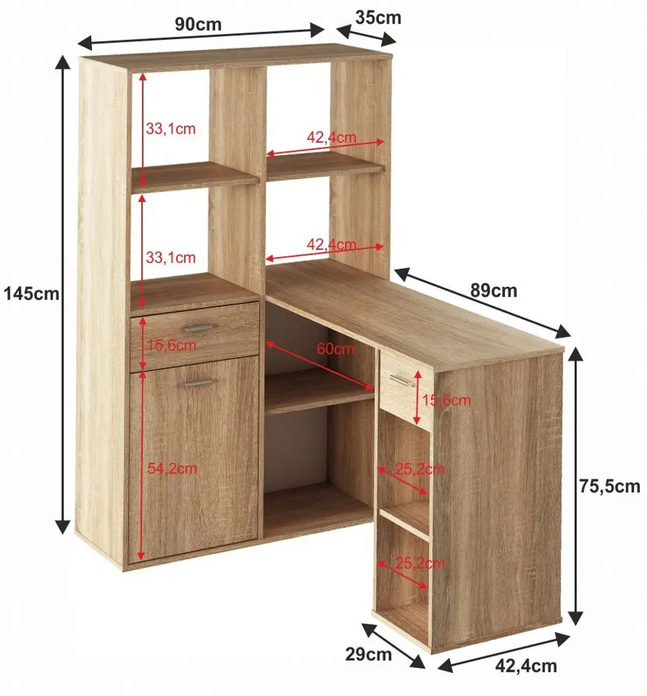 Стол письменный со стеллажом Mobhaus Mineson (Sonoma Oak)