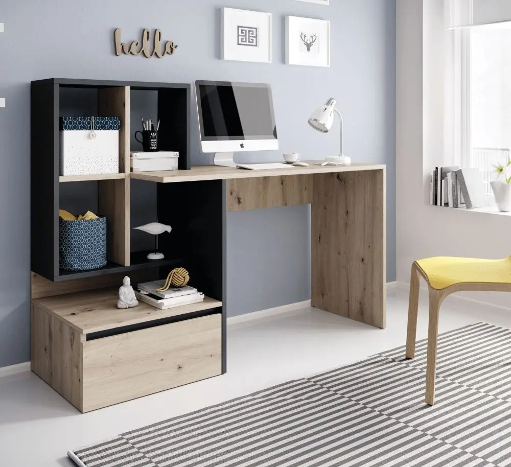 Masa de birou cu etajera Mobhaus Nereo (Artisan Oak/Light Graphite)