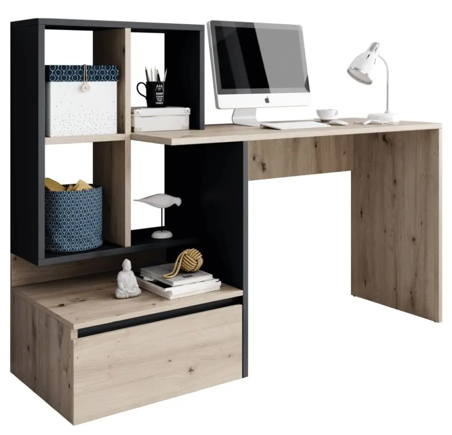 Masa de birou cu etajera Mobhaus Nereo (Artisan Oak/Light Graphite)