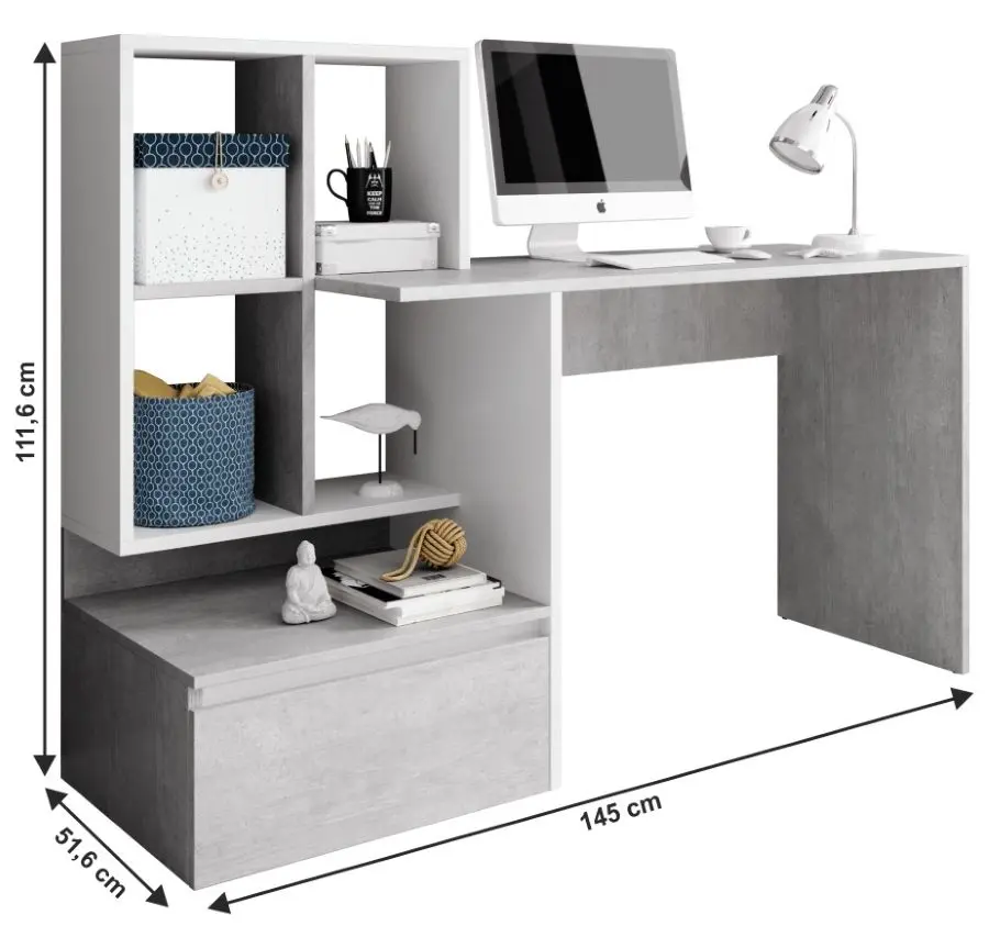 Стол письменный со стеллажом Mobhaus Nereo (Concrete/White) - 2