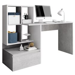 Masa de birou cu etajera Mobhaus Nereo (Concrete/White)