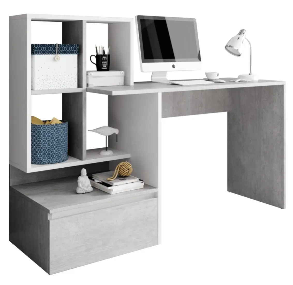 Стол письменный со стеллажом Mobhaus Nereo (Concrete/White)