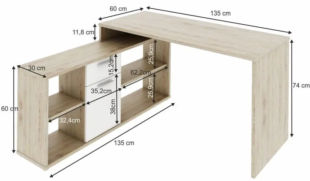 Masa de birou cu etajera Mobhaus Noe New (Sanremo Oak/White)