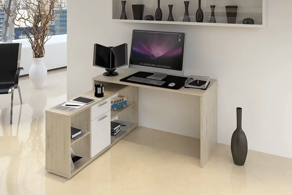 Masa de birou cu etajera Mobhaus Noe New (Sanremo Oak/White)