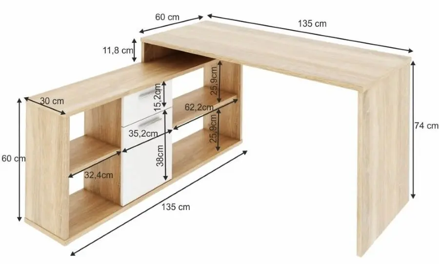Masa de birou cu etajera Mobhaus Noe New (Sonoma Oak/White)