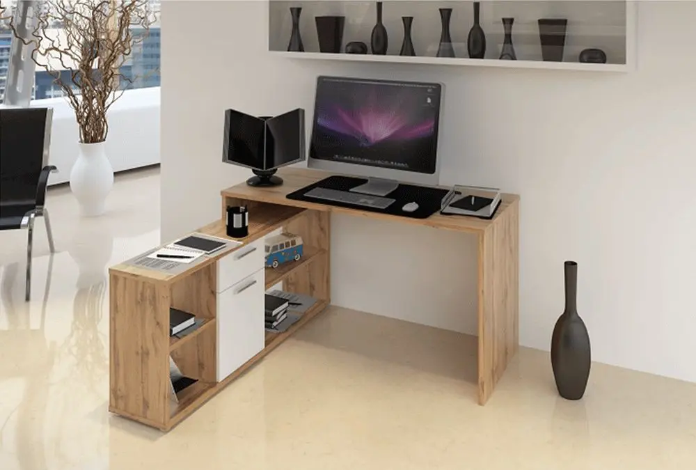 Masa de birou cu etajera Mobhaus Noe New (Wotan Oak/White)