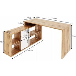 Masa de birou cu etajera Mobhaus Noe New (Wotan Oak/White) Thumb
