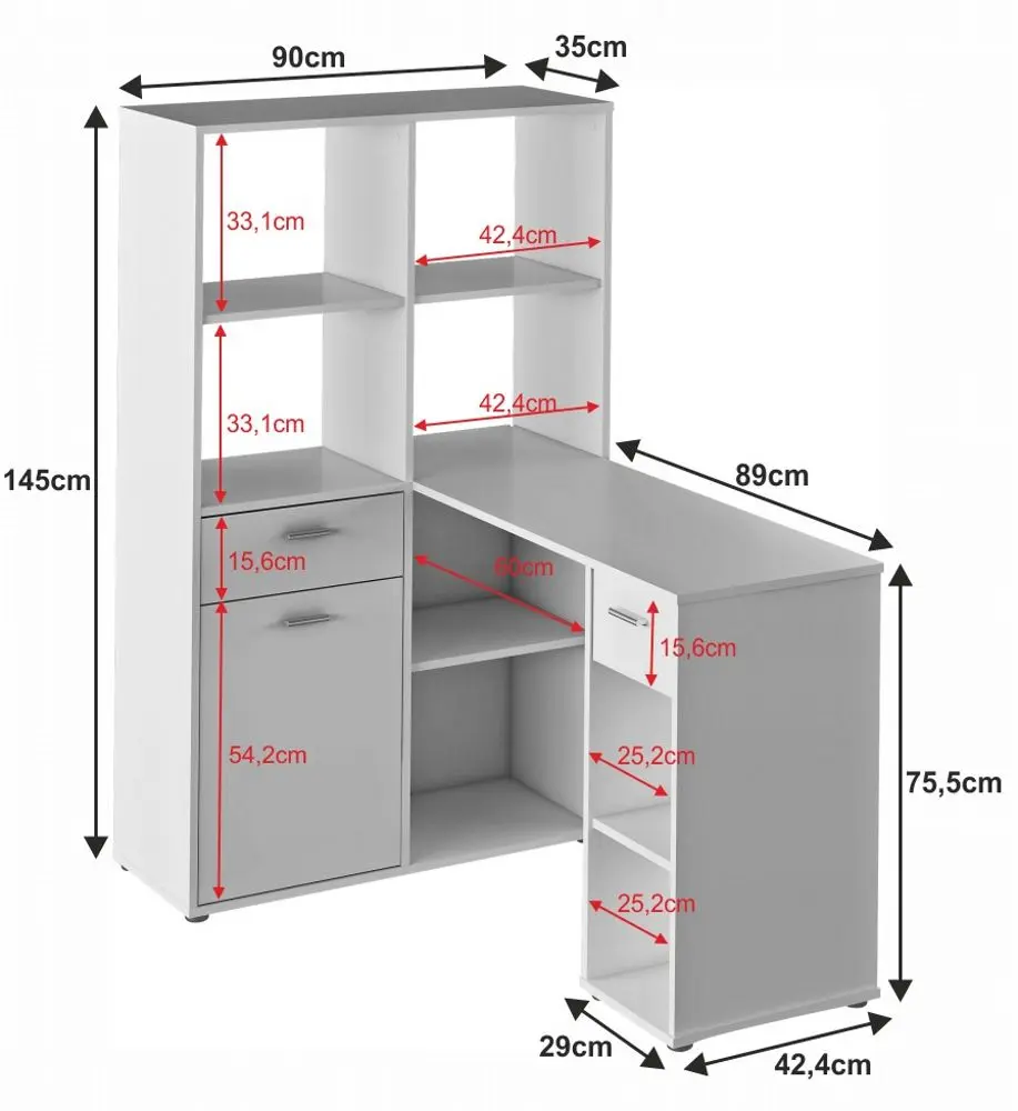 Стол письменный со стеллажом Tempo Kondela Mineson (White)