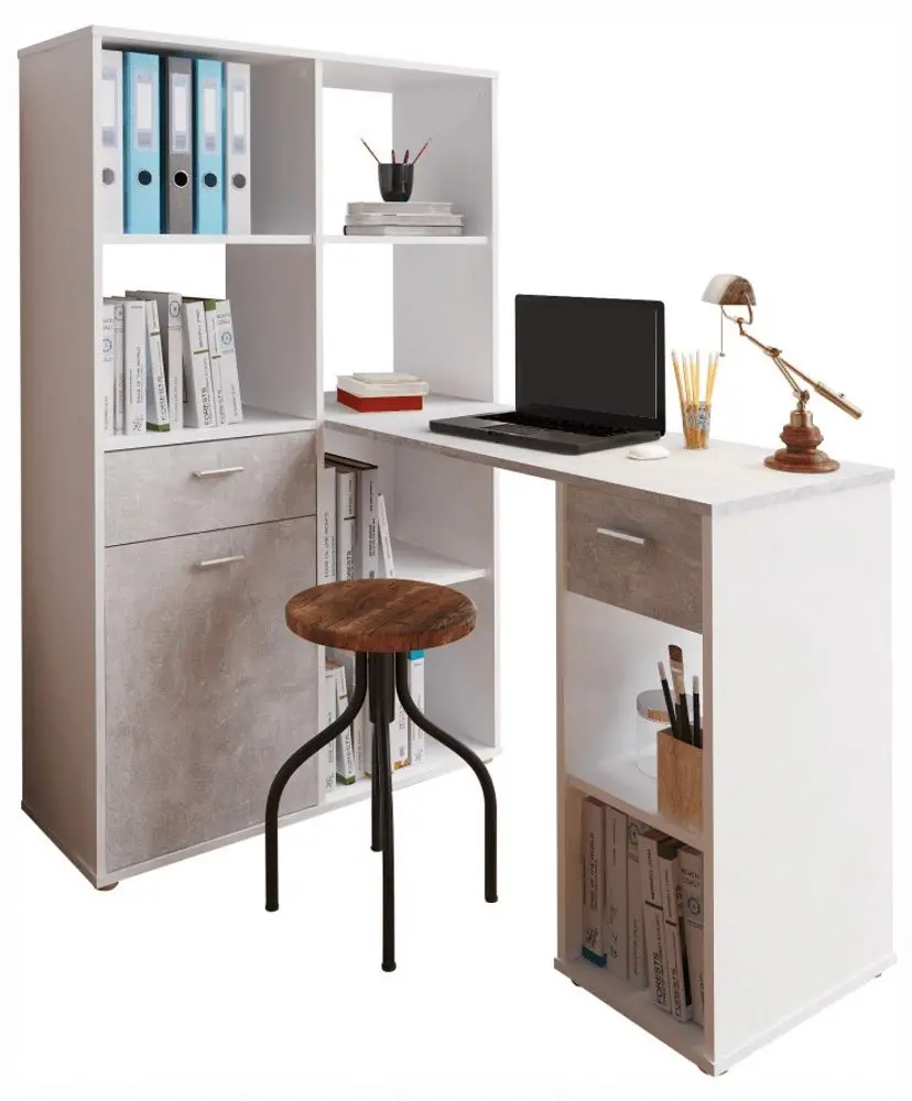 Стол письменный со стеллажом Tempo Kondela Mineson (White/Concrete)