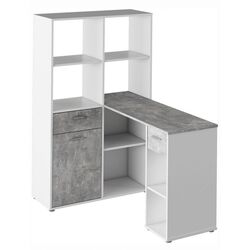 Masa de birou cu etajera Tempo Kondela Mineson (White/Concrete)