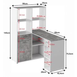 Стол письменный со стеллажом Tempo Kondela Mineson (White/Concrete) Thumb