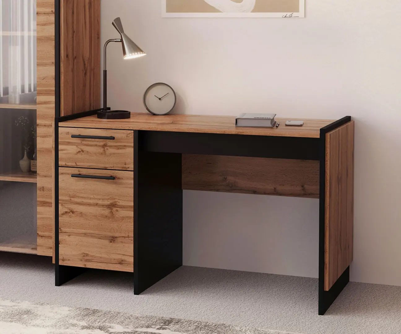 Masa pentru calculator Tempo Kondela Amoni 1D1S 130 (Wotan Oak/Black)