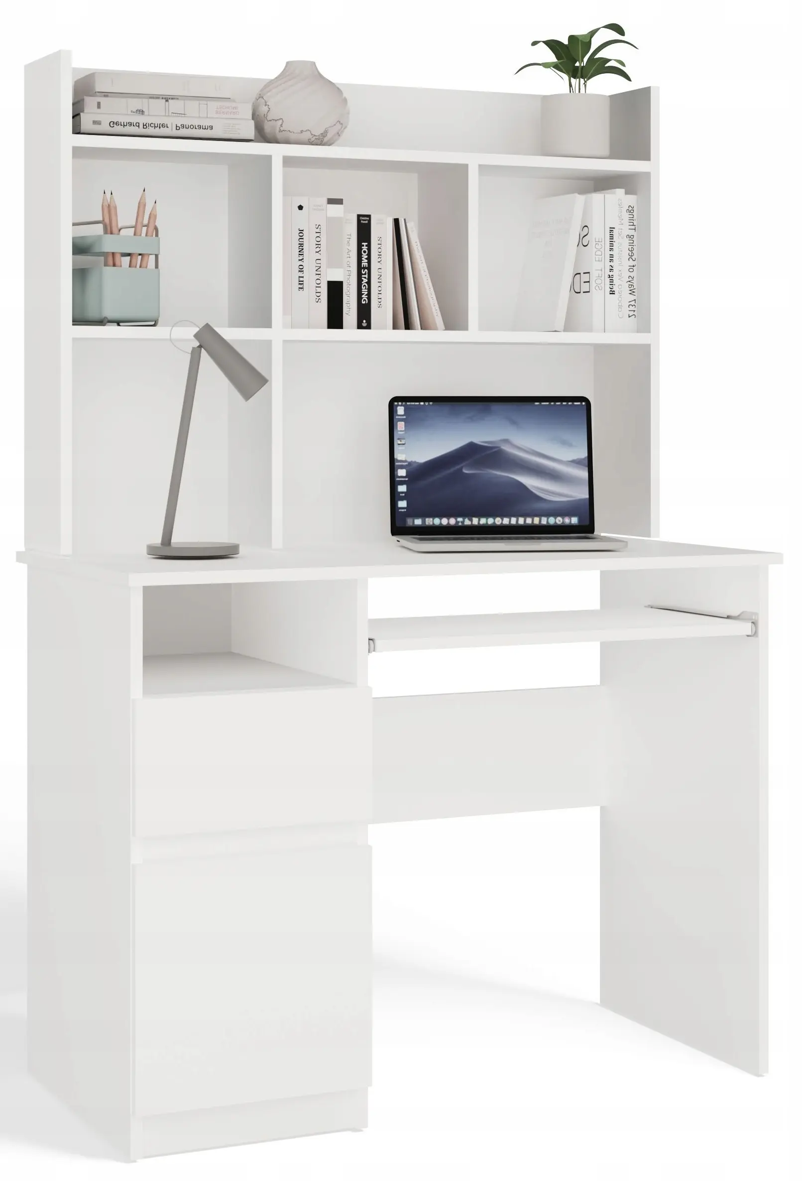 Masa de calculator TopEshop Porto Left cu etajera (White) - 2