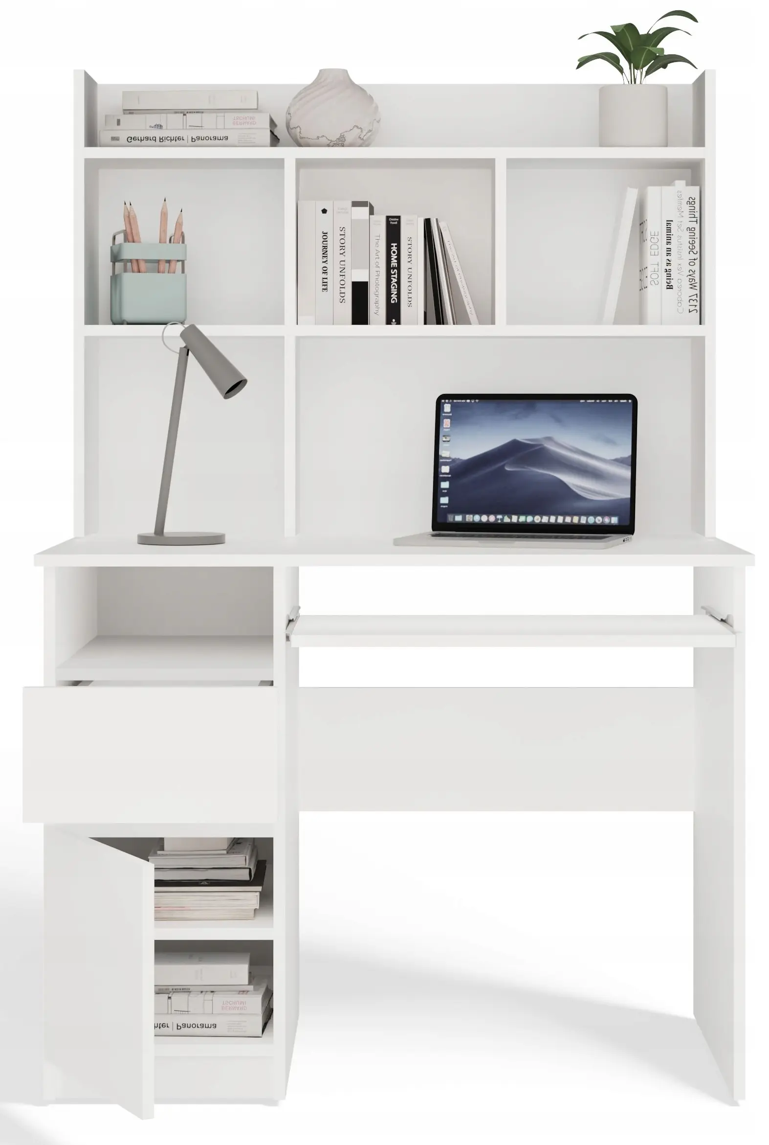 Masa de calculator TopEshop Porto Left cu etajera (White) - 3