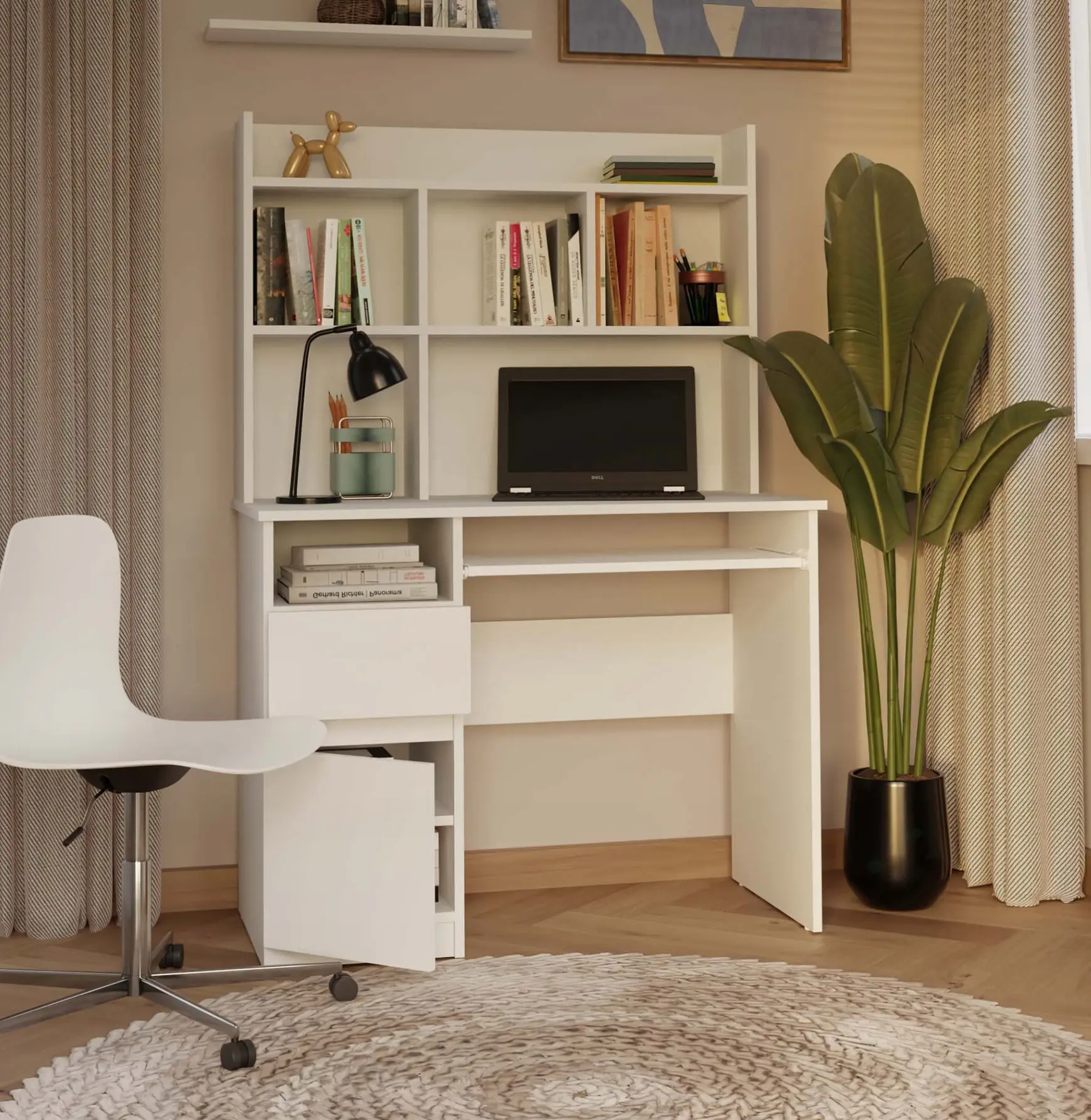 Masa de calculator TopEshop Porto Left cu etajera (White) - 9