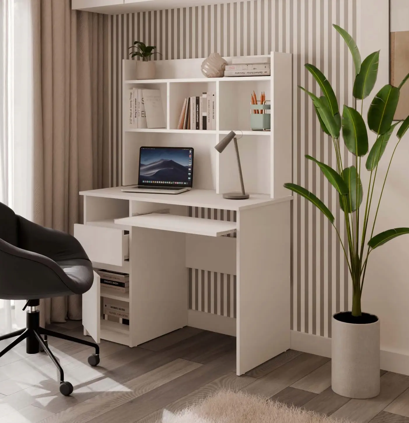 Masa de calculator TopEshop Porto Left cu etajera (White) - 10