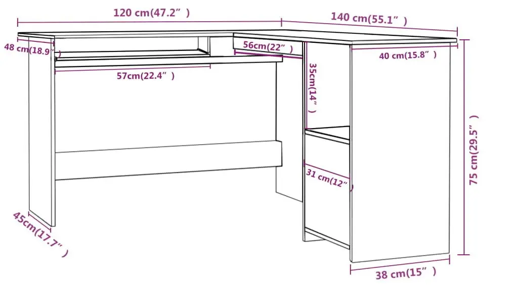 Стол компьютерный VidaXL 800747 (White)