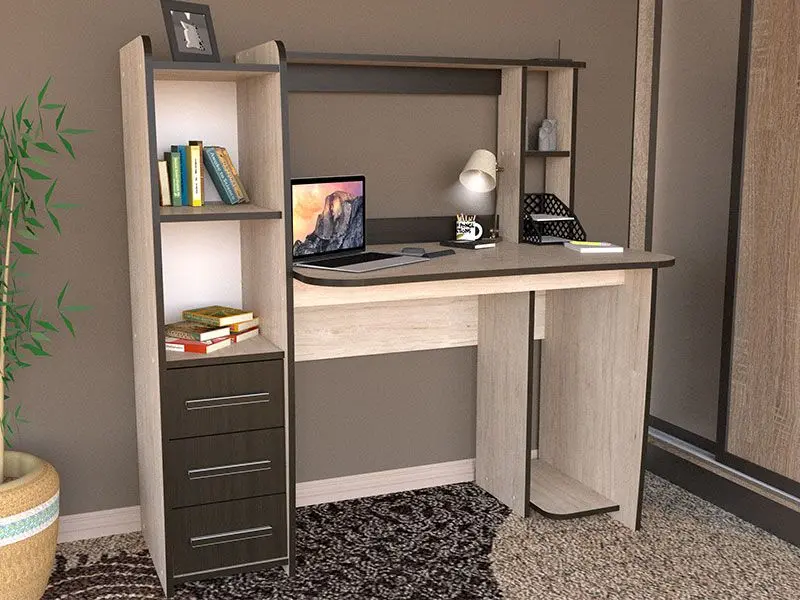 Masa de calculator Yasen Sinus (Hickory Rockford Light/Wenge Louisiana)