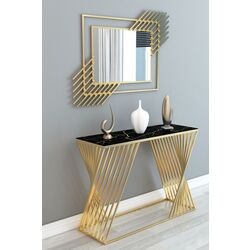 Masa auxiliara cu oglinda Casa Moora IDRSET12 (Black Marble/Gold)