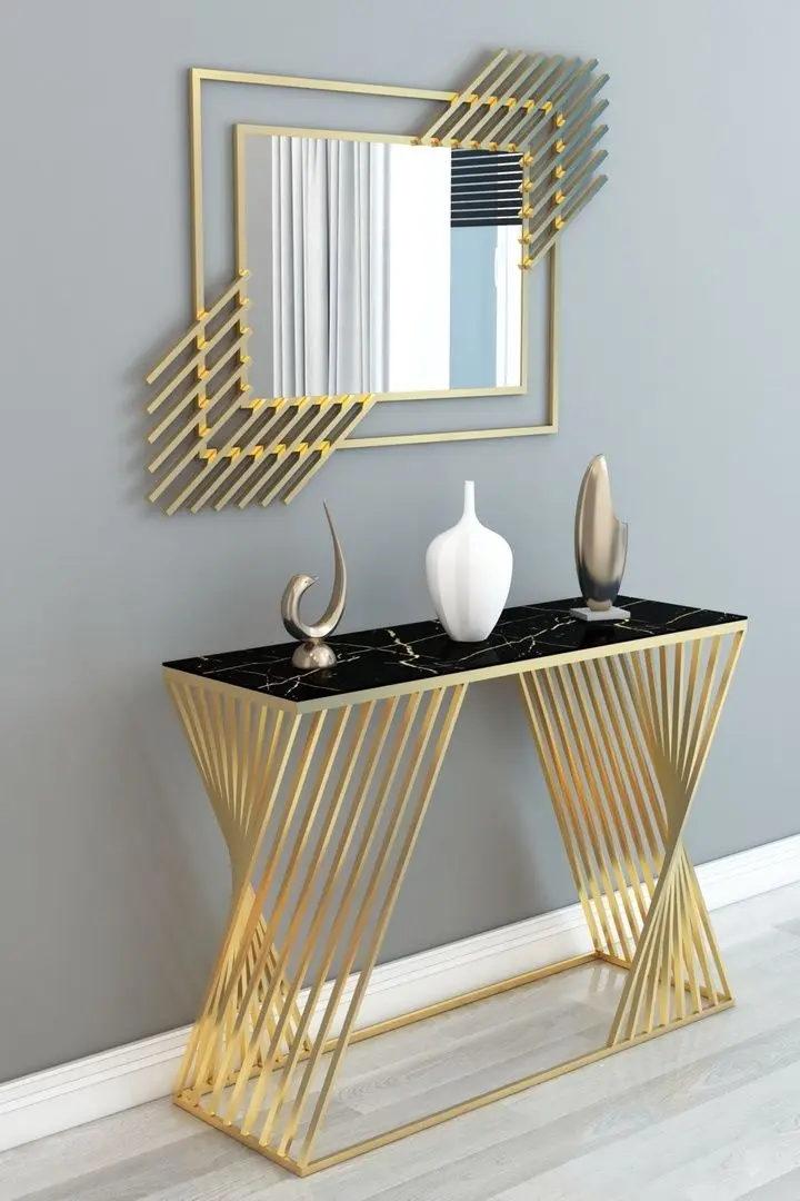 Консольный стол с зеркалом Casa Moora IDRSET12 (Black Marble/Gold)