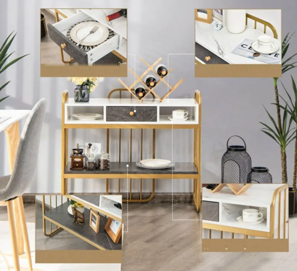 Masa auxiliara Costway JV10384WH (White/Black/Gold) - 2