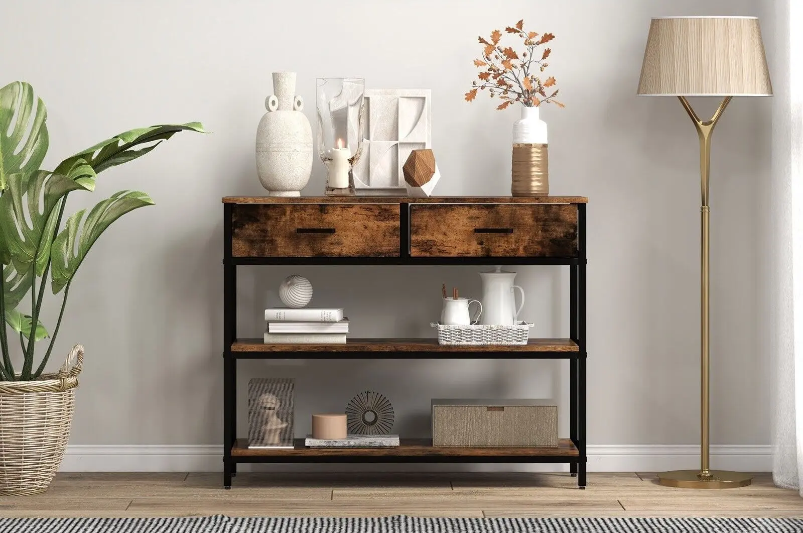 Консольный стол Costway JV10599CF (Rustic Brown/Black)