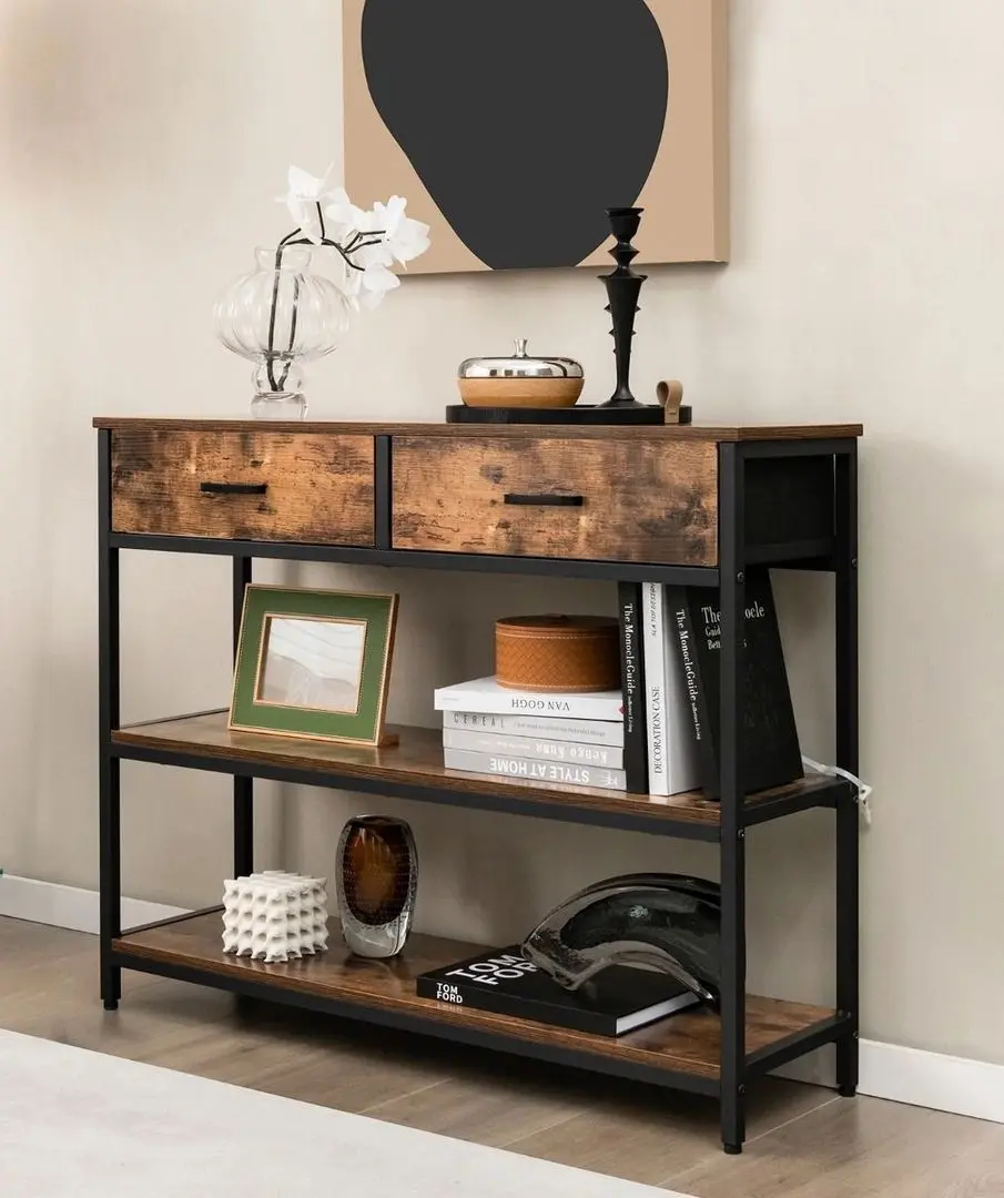 Консольный стол Costway JV10599CF (Rustic Brown/Black)