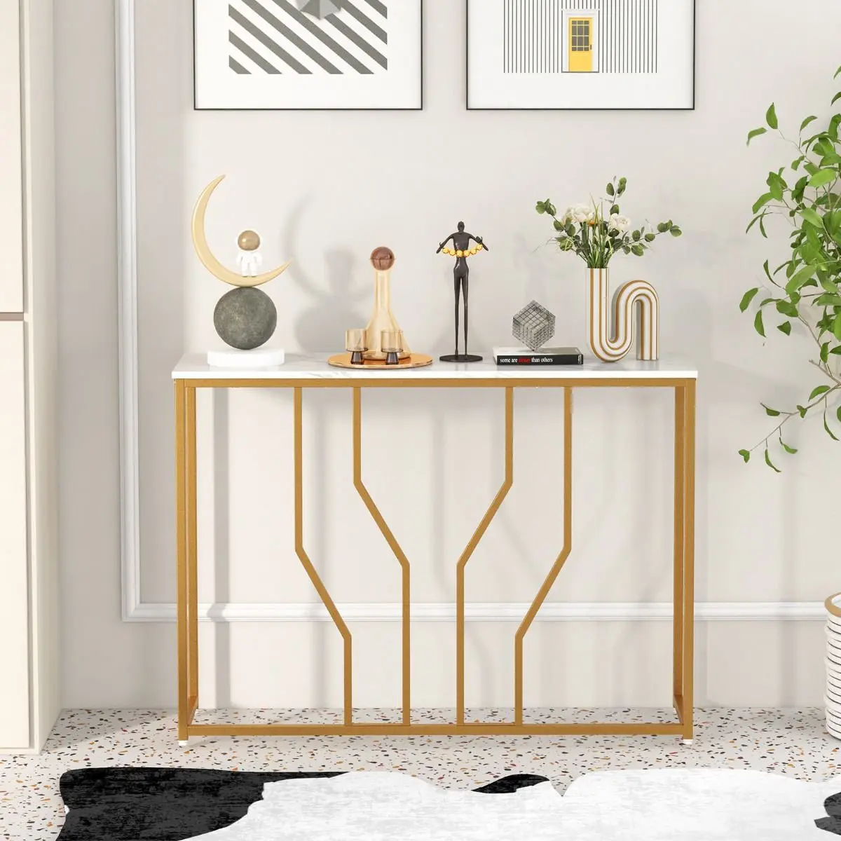 Консольный стол Costway JV11188WH (White/Gold) - 4