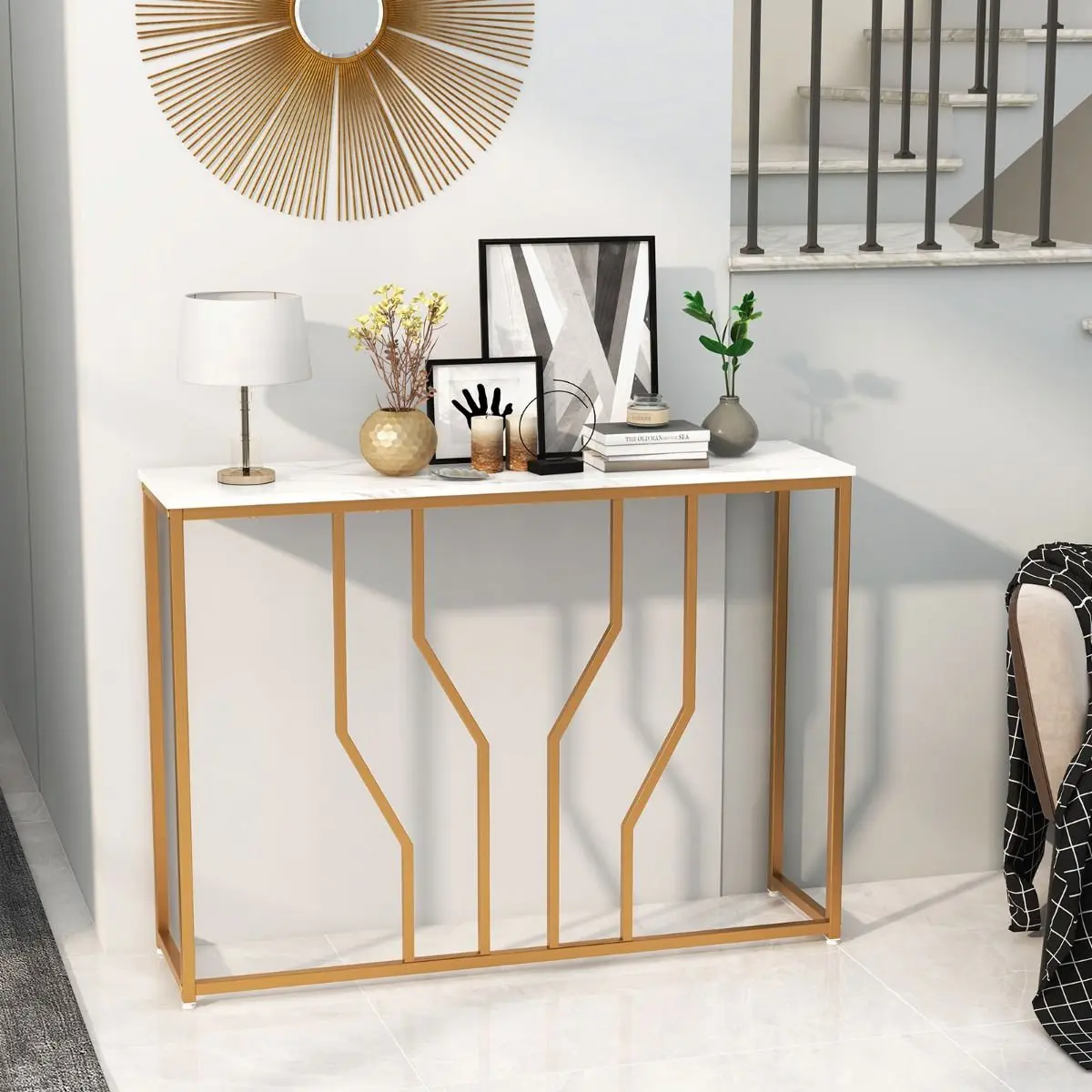 Консольный стол Costway JV11188WH (White/Gold) - 5
