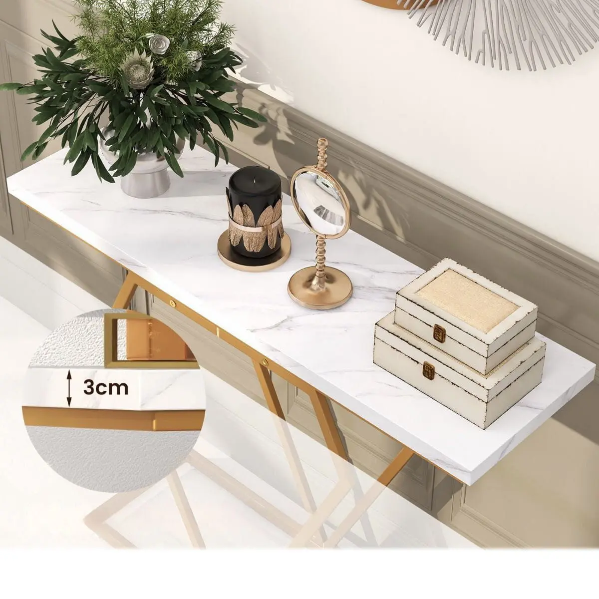Masa auxiliara Costway JV11204WH (White/Gold) - 4
