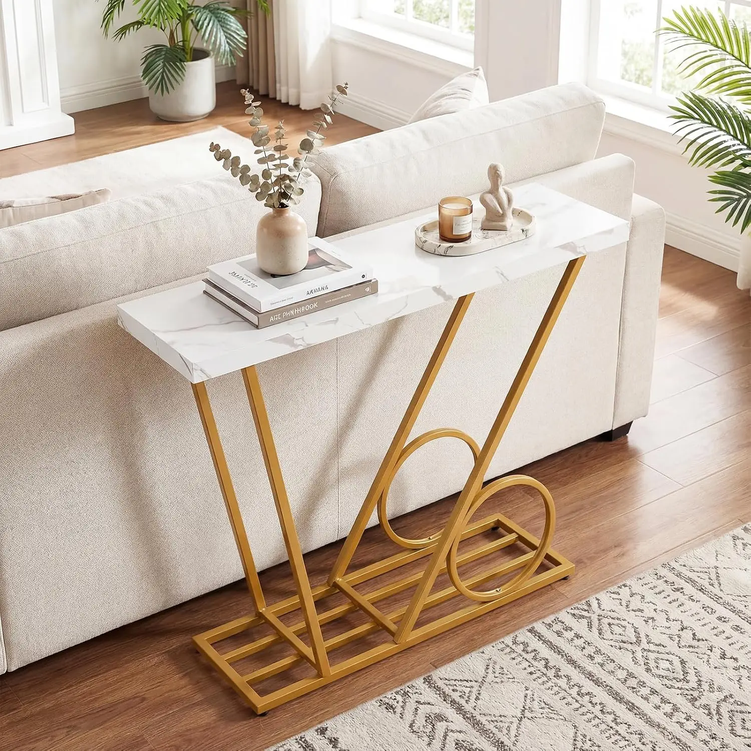 Консольный стол Costway JV13298WH (White/Gold) - 7