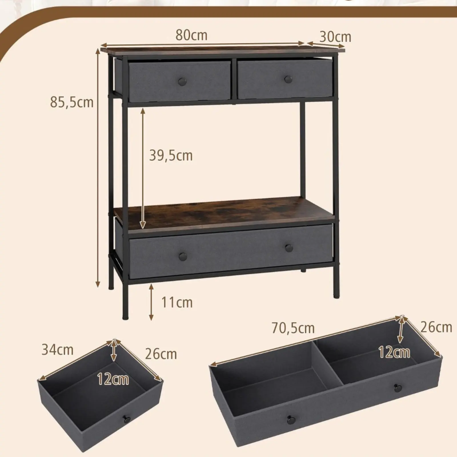 Masa auxiliara Costway JV13398CF (Brown/Grey) - 3