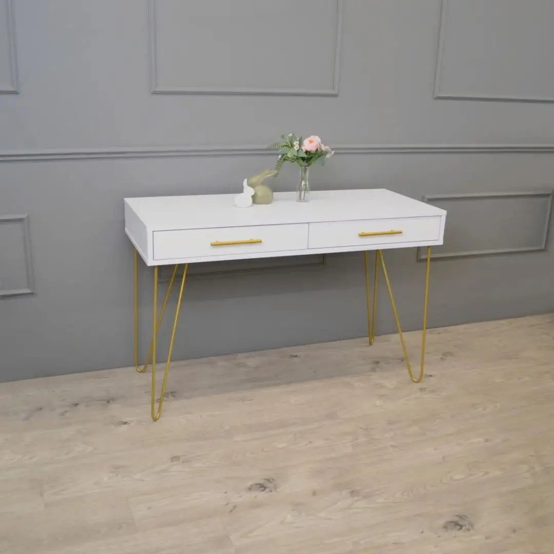 Masa auxiliara DP Mia cu sertar (White/Gold)