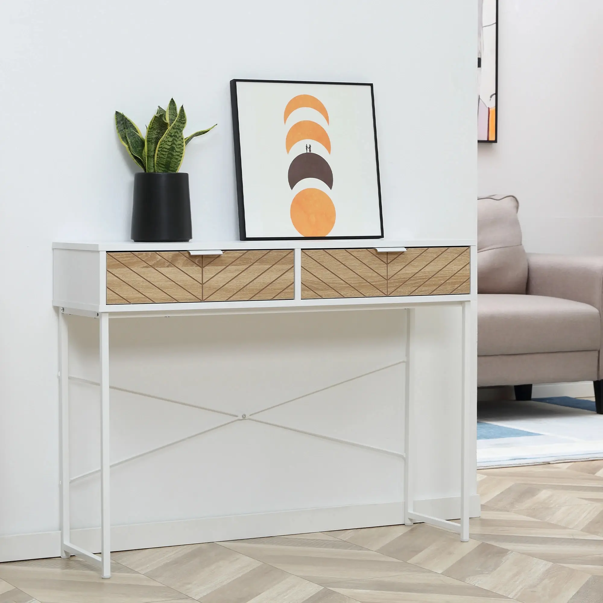 Консольный стол Homcom 837-198WT (White/Natural) - 8