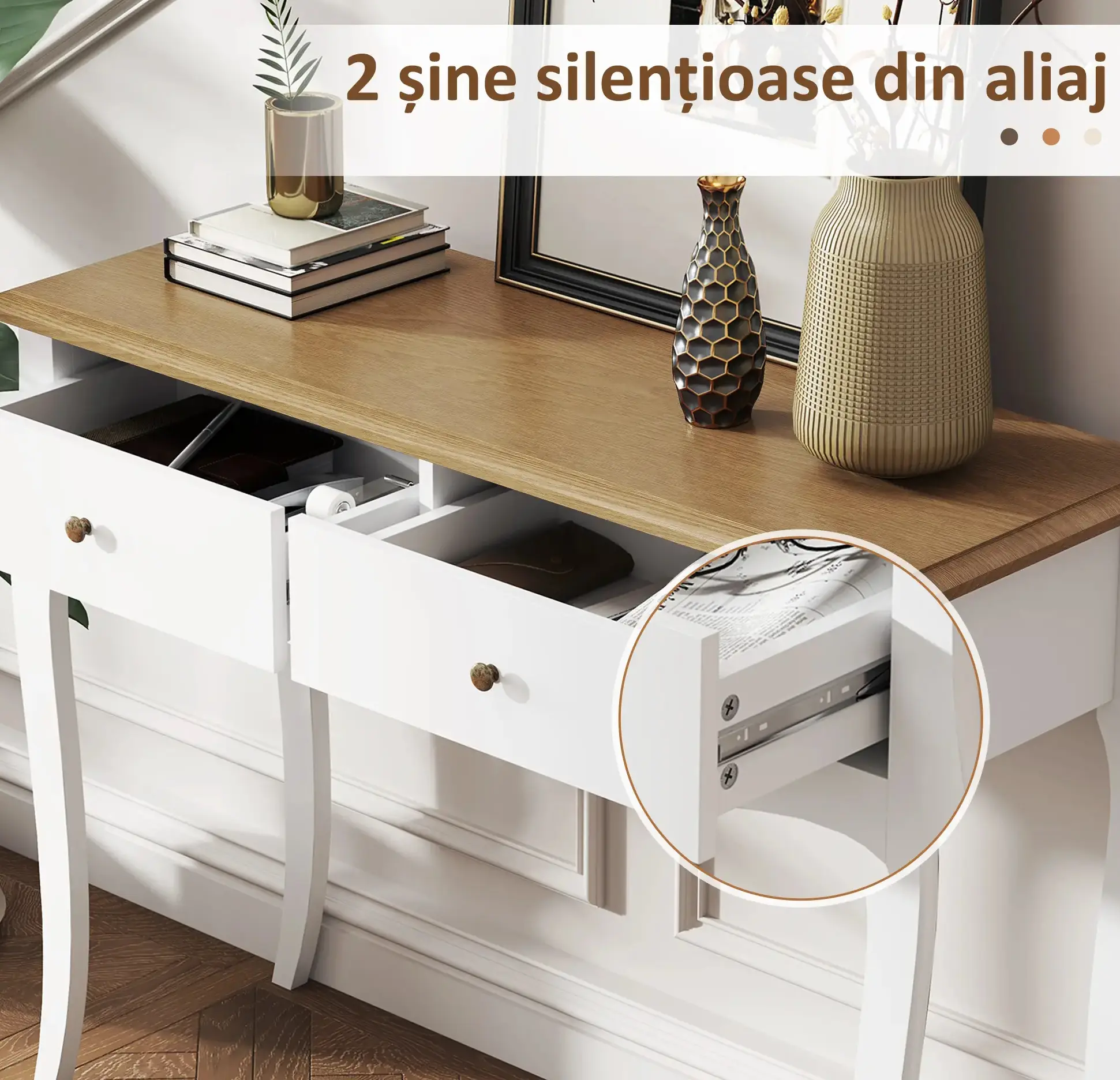 Masa auxiliara Homcom 837-524V00WT (White/Brown) - 5