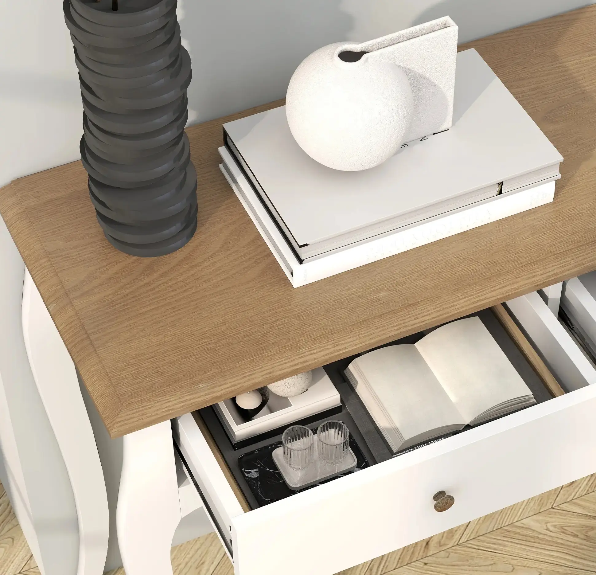 Masa auxiliara Homcom 837-524V00WT (White/Brown) - 7