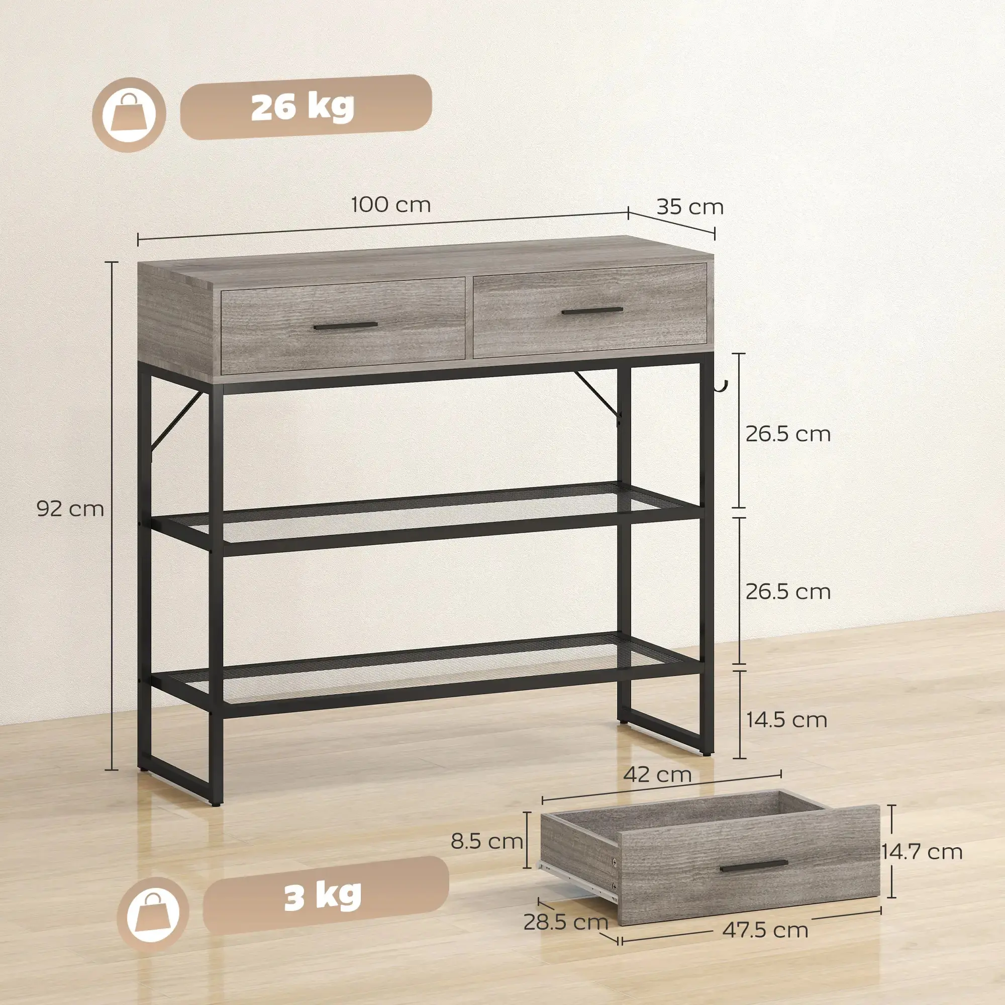 Консольный стол Homcom 837-668V00ND (Light Grey/Black) - 5