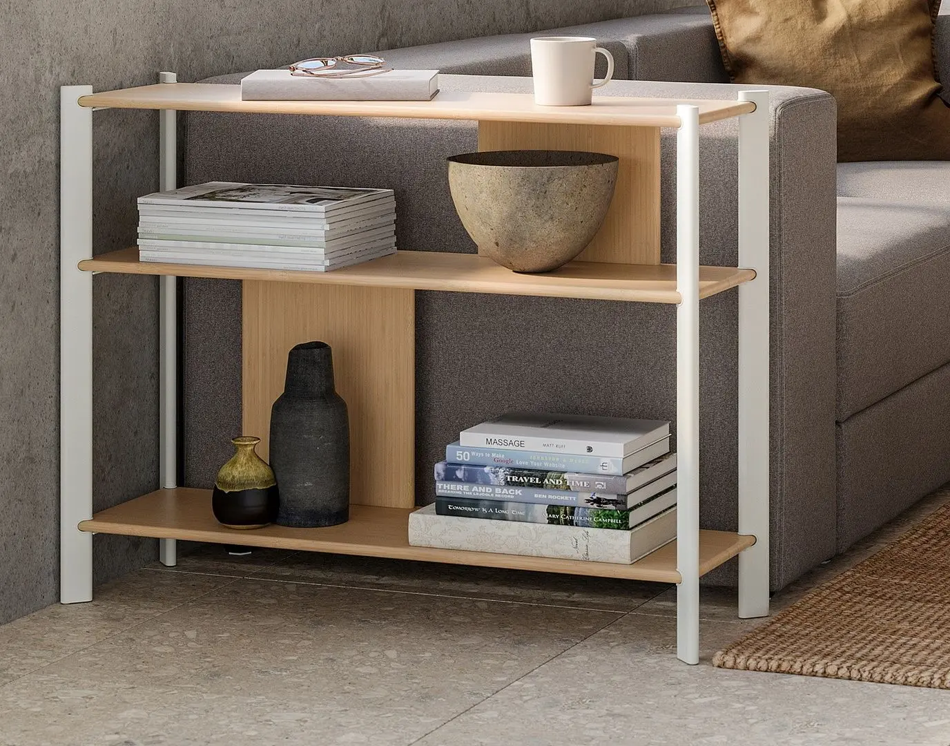 Masa auxiliara Ikea Jattesta 95x30 (Alb/Bambus Deschis)