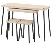 Set mese taburete Ikea Fridnas 2+2 (Negru/Aspect mesteacan)