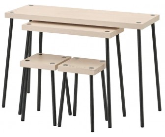 Set mese taburete Ikea Fridnas 2+2 (Negru/Aspect mesteacan)