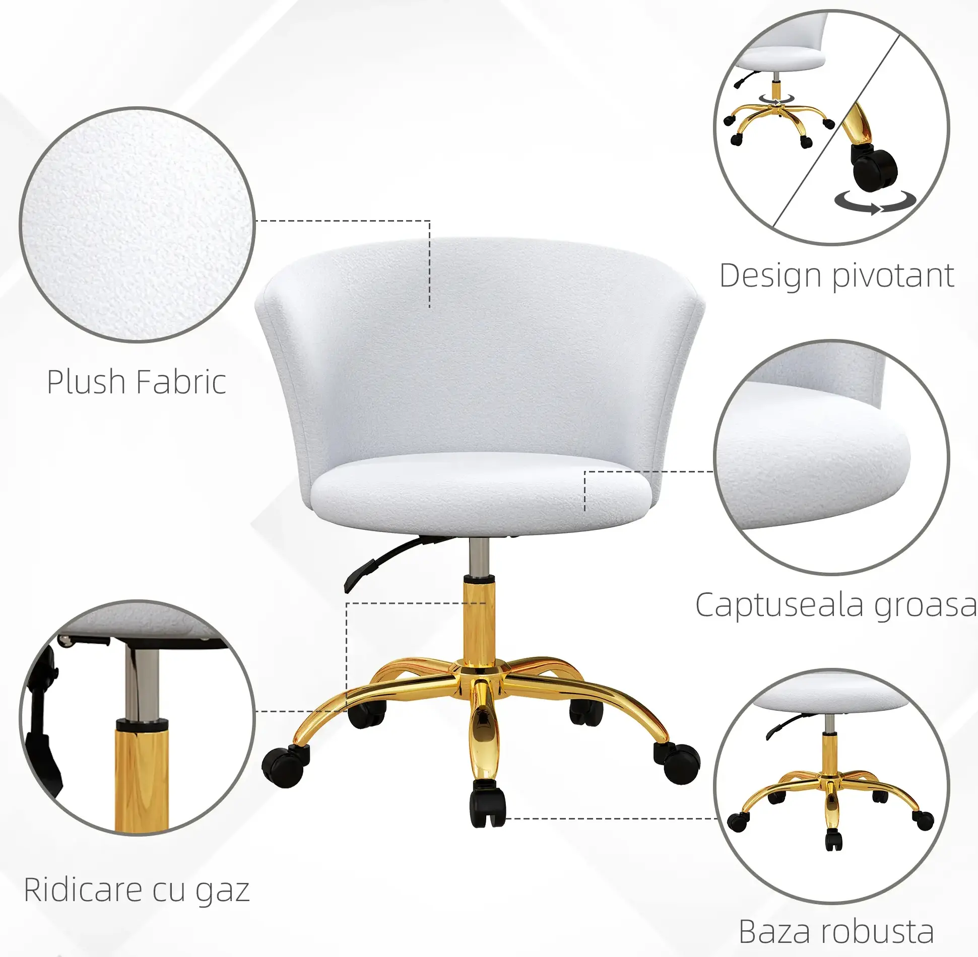 Кресло Vinsetto 921-679V01GD (White/Gold) - 4
