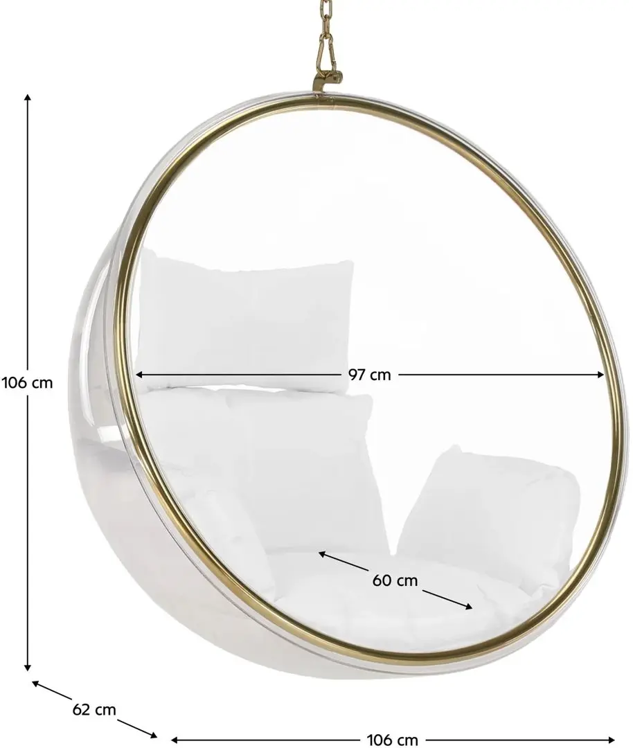 Fotoliu suspendat Tempo Kondela Bubble New Tip 1 106 (Transparent/Golden/White)