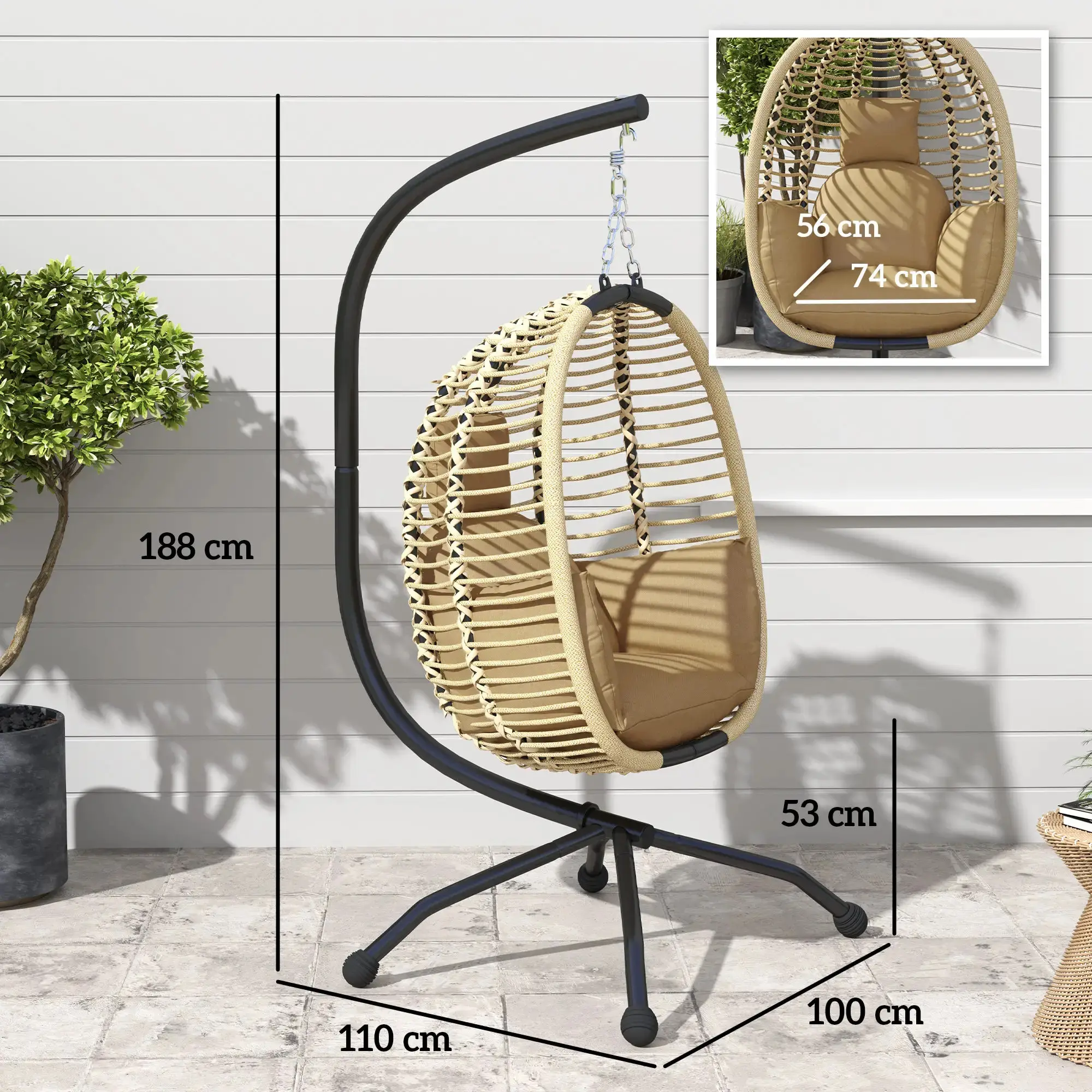 Кресло-кокон Outsunny 84A-304V00BG (Beige/Black) - 5