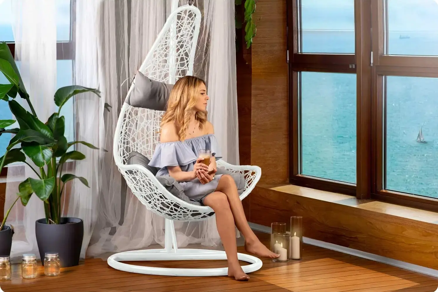 Fotoliu suspendat Sofotel Cabana 4042 (Grey/White) - 9