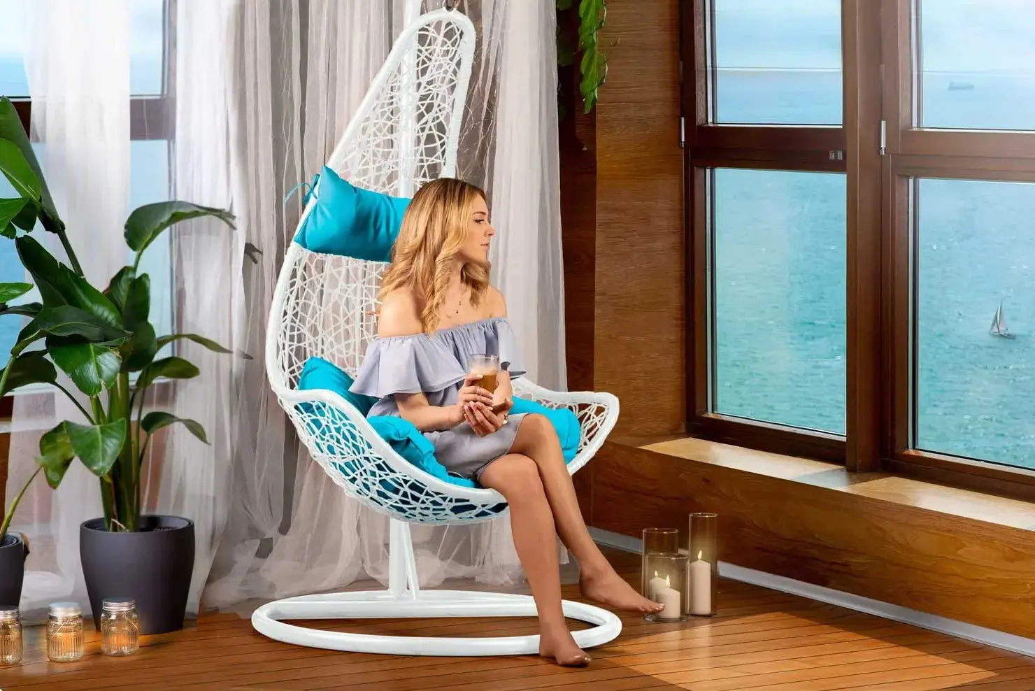 Fotoliu suspendat Sofotel Cabana 4043 (White/Light Blue) - 7