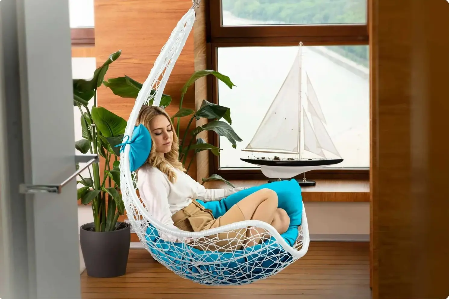 Fotoliu suspendat Sofotel Cabana 4043 (White/Light Blue) - 8