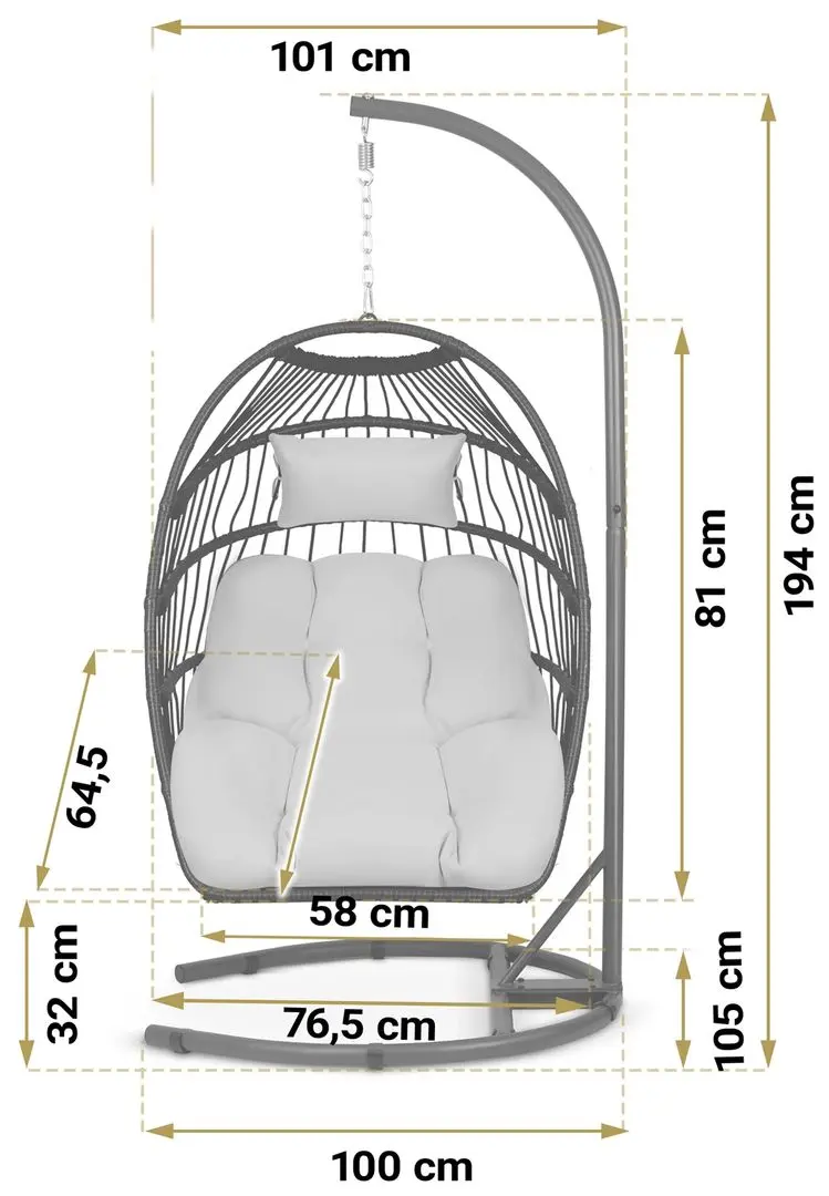 Fotoliu suspendat Sofotel Luisiana (Black/Grey)